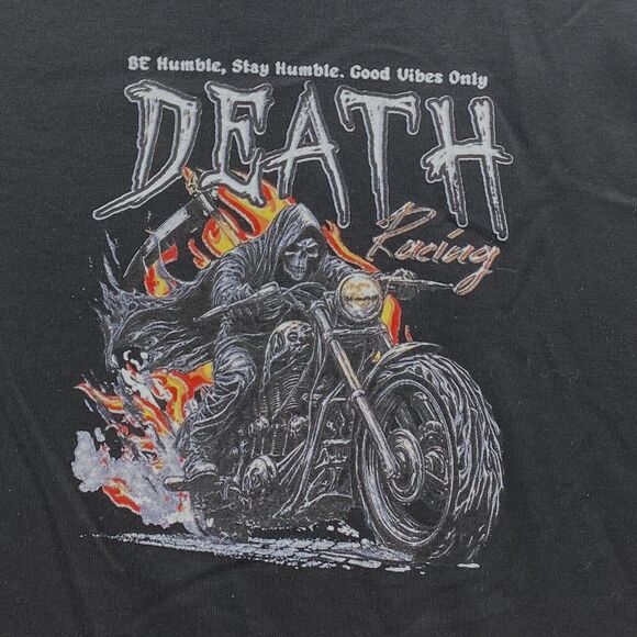 Fresh Laundry T Shirt Men 2XL Black Grim Reaper Death Racer Good Vibe Motorcycle - Picture 2 of 7